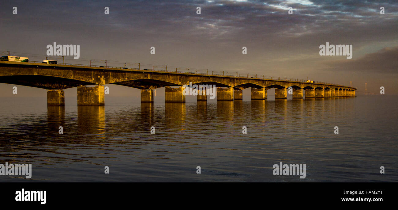 Il grande ponte della cinghia. Girato in Danimarca Foto Stock