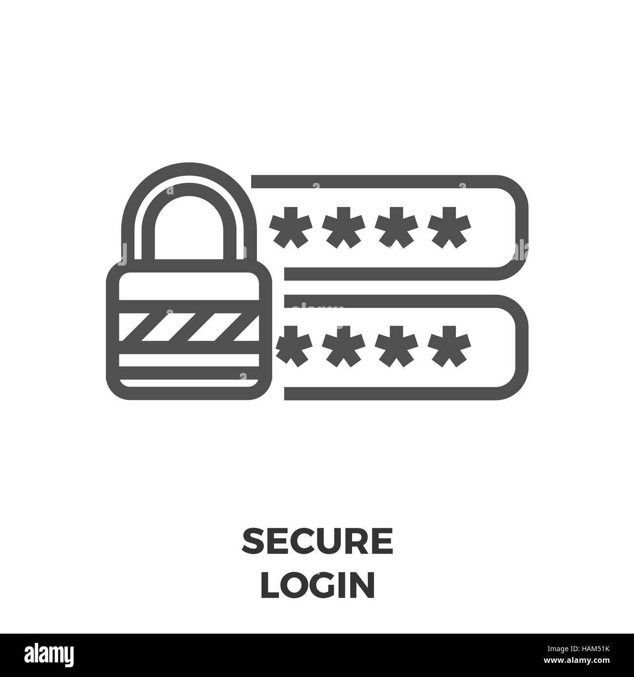 Login sicuro linea sottile icona vettore isolato su uno sfondo bianco. Illustrazione Vettoriale