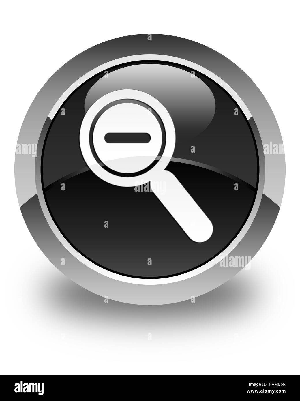 Icona Zoom indietro isolati su nero lucido pulsante rotondo illustrazione astratta Foto Stock