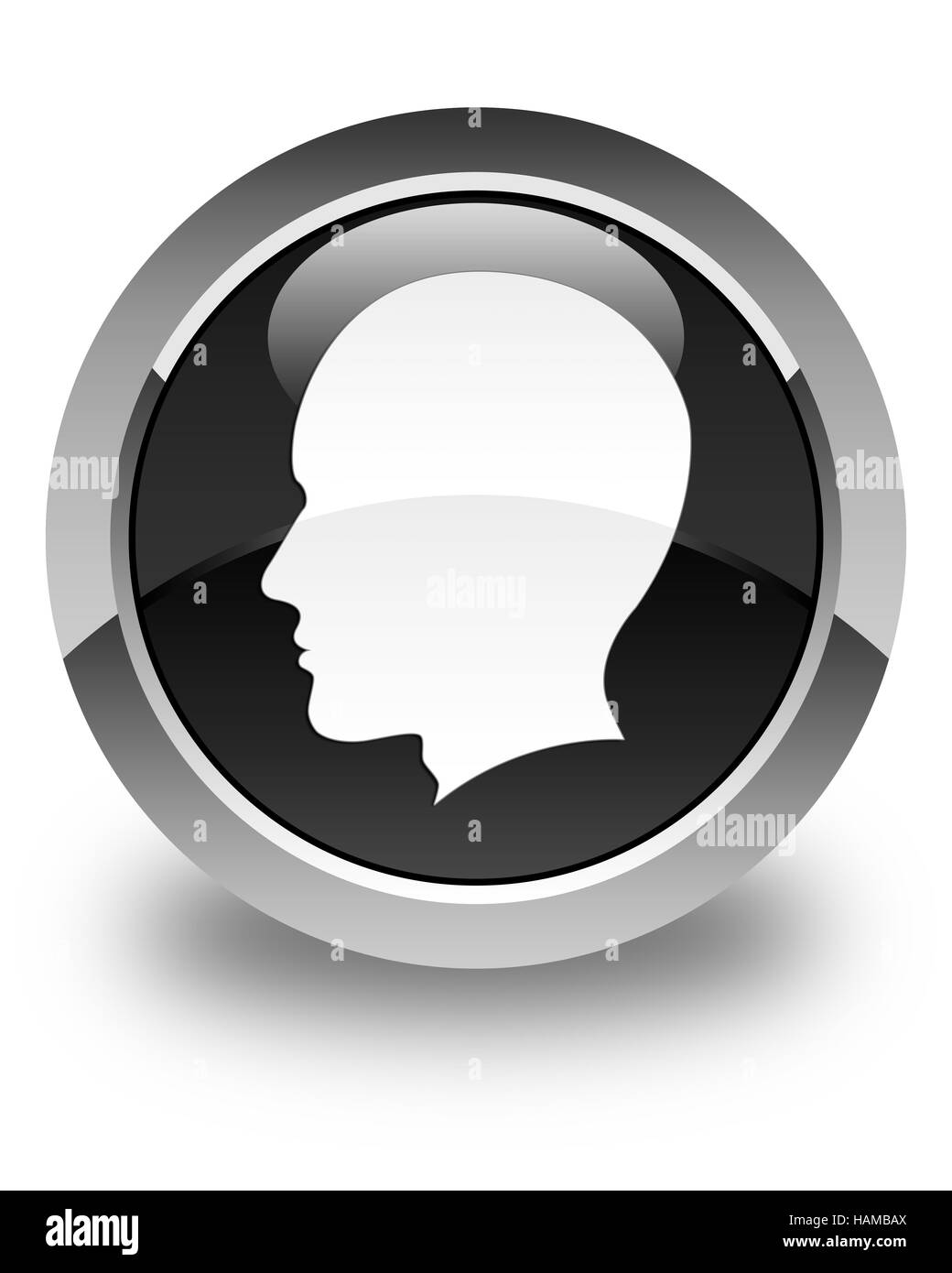 Maschio di testa face icona isolati su nero lucido pulsante rotondo illustrazione astratta Foto Stock