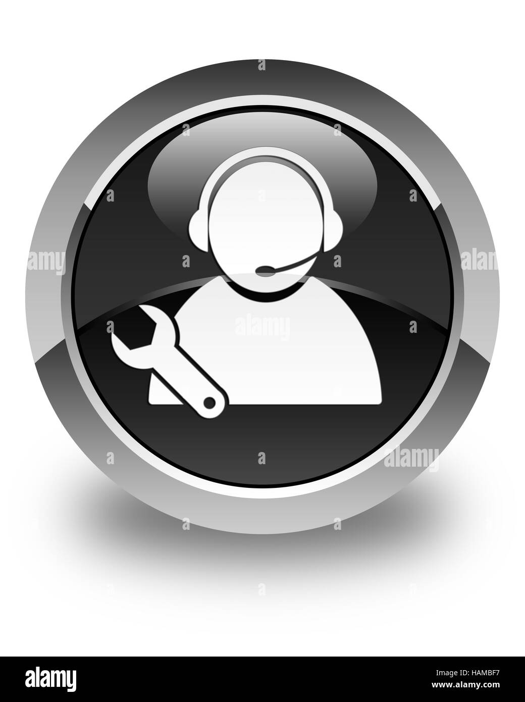 Tech icona supporto isolato sul nero lucido pulsante rotondo illustrazione astratta Foto Stock