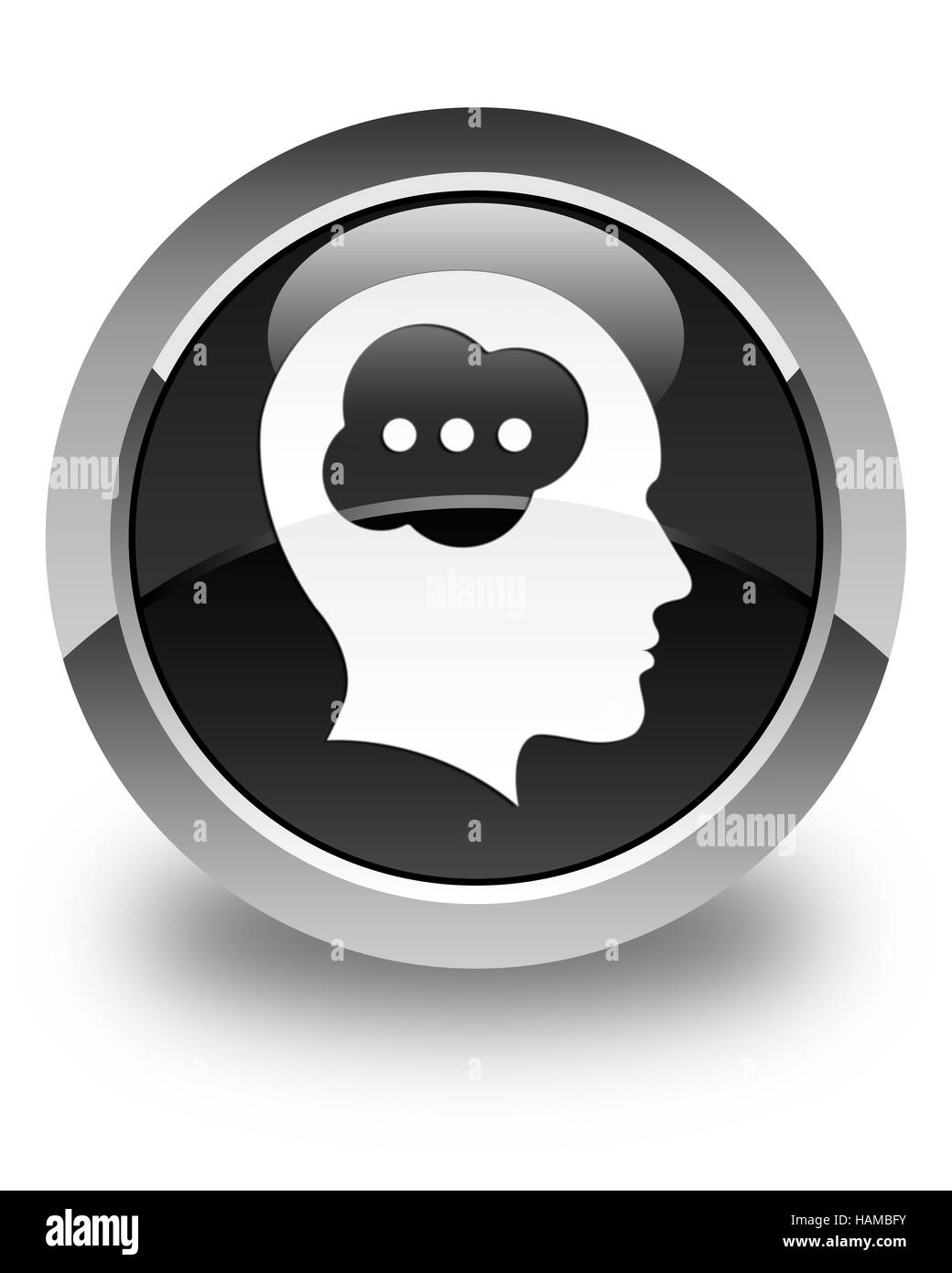 Cervello icona testa isolata sul nero lucido pulsante rotondo illustrazione astratta Foto Stock