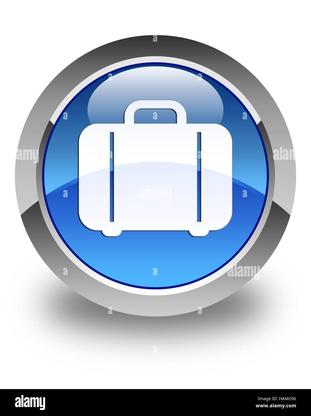 Icona di sacca isolata su blu lucido pulsante rotondo illustrazione astratta Foto Stock
