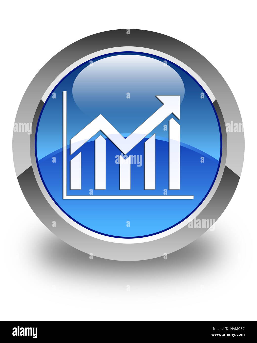 Icona statistiche isolati su blu lucido pulsante rotondo illustrazione astratta Foto Stock