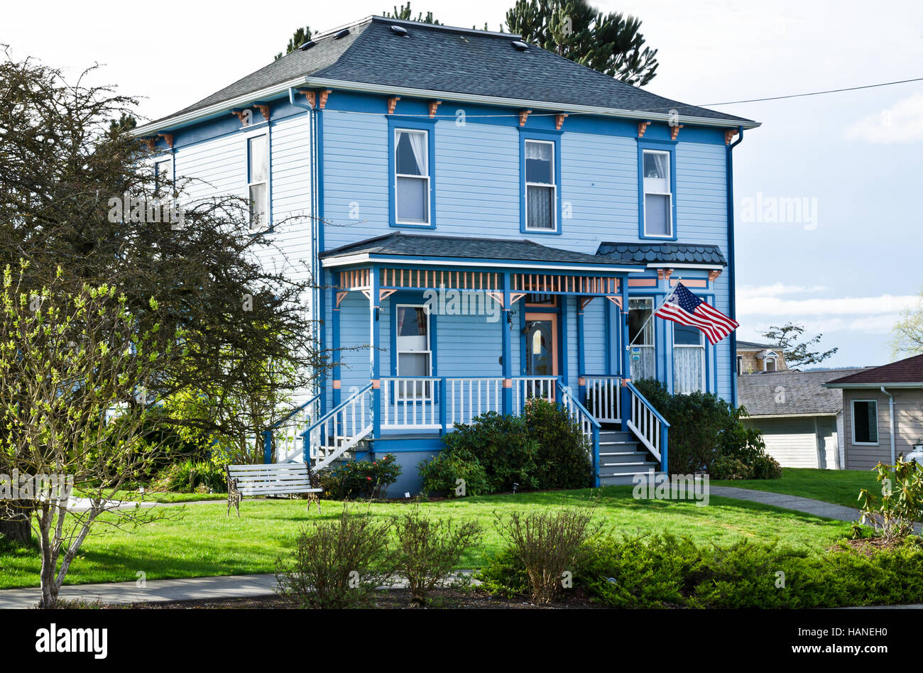 Blue Goose Inn Bed and Breakfast in Coupeville sulla Whidbey Island, nello Stato di Washington. Locanda storica. Foto Stock