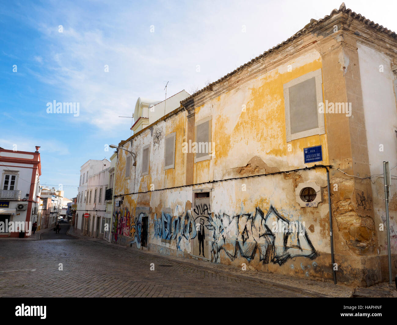 Scena di strada in Faro - regione di Algarve, PORTOGALLO Foto Stock