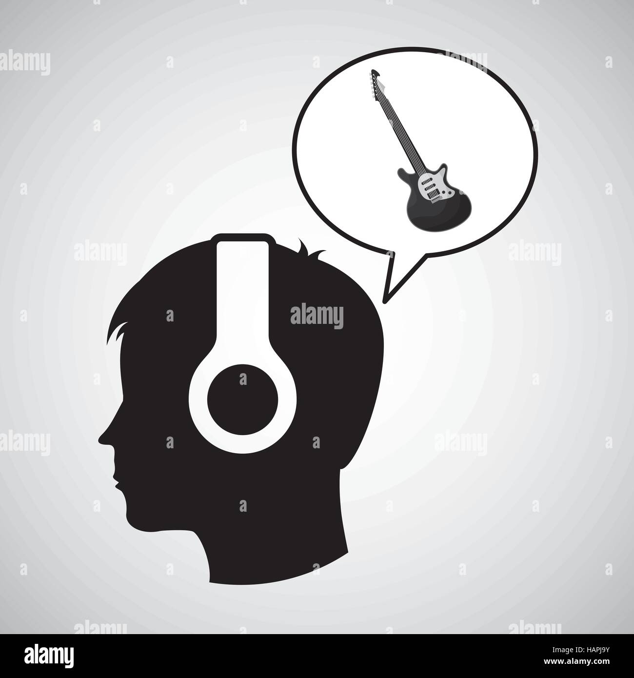 Silhouette di testa ascoltando musica guitar elettrico illustrazione vettoriale EPS 10 Illustrazione Vettoriale