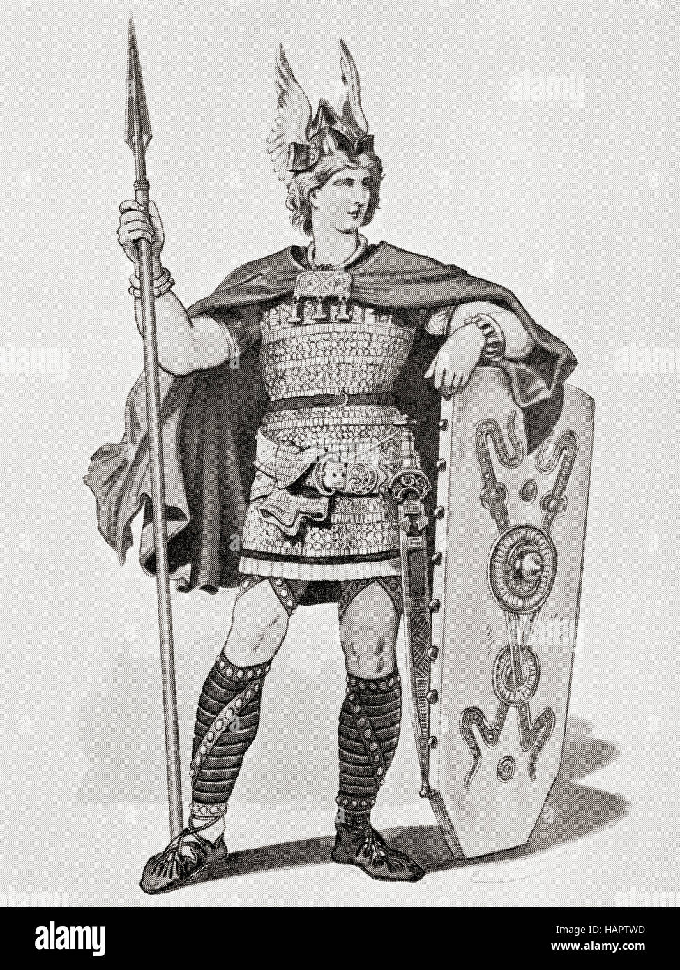 Siegfried. Un costume design realizzato per la produzione di Bayreuth dell'opera di Richard Wagner di 1876, Siegfried. Foto Stock