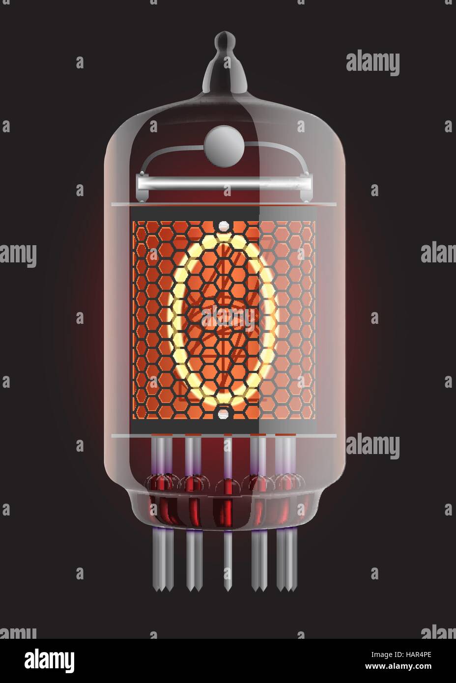 Tubo Nixie indicatore. Il numero zero di retrò, trasparenza sia garantita. Illustrazione Vettoriale. Illustrazione Vettoriale