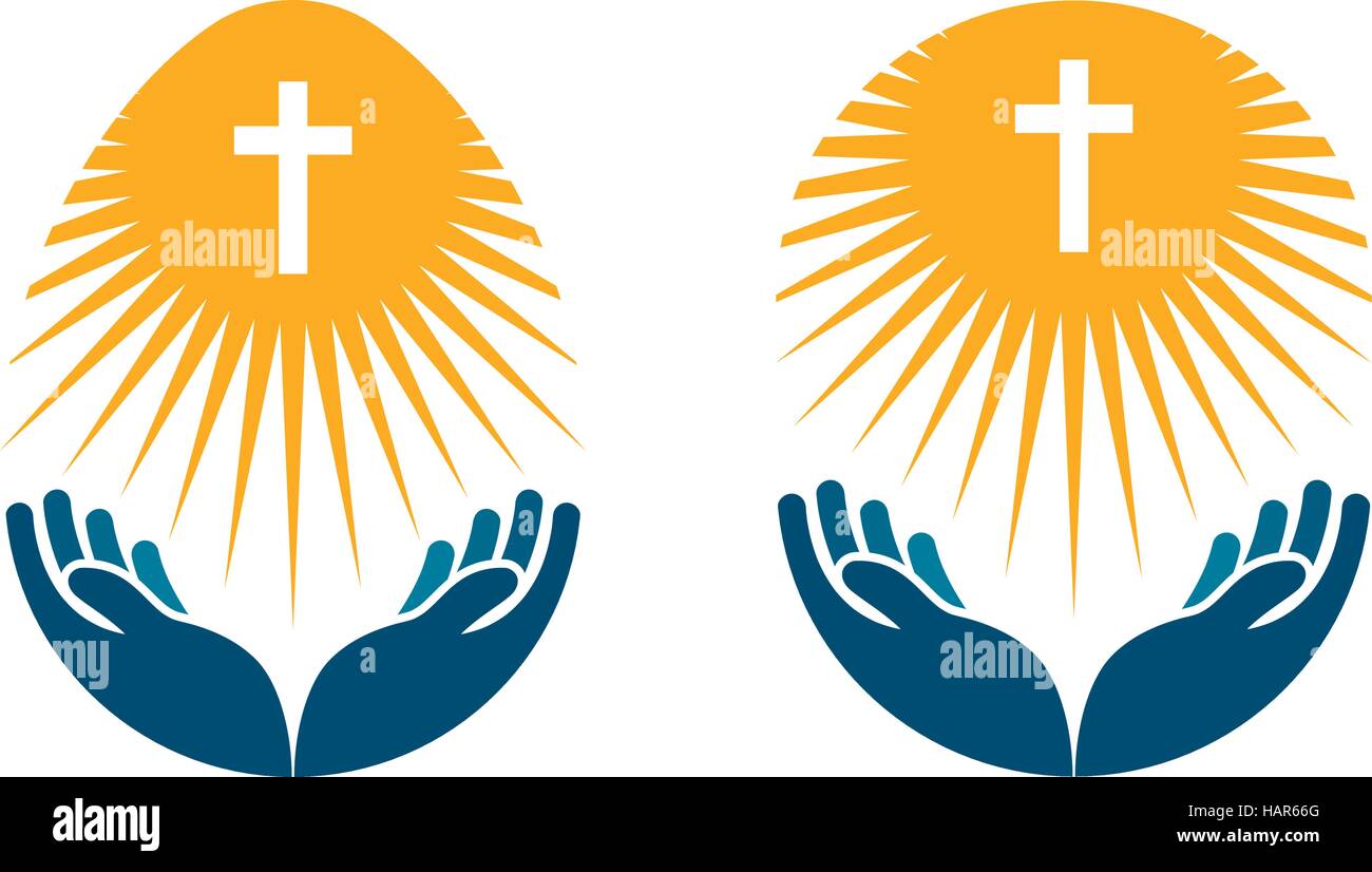 La religione del logo del vettore. La Chiesa prega o icona della Bibbia Illustrazione Vettoriale