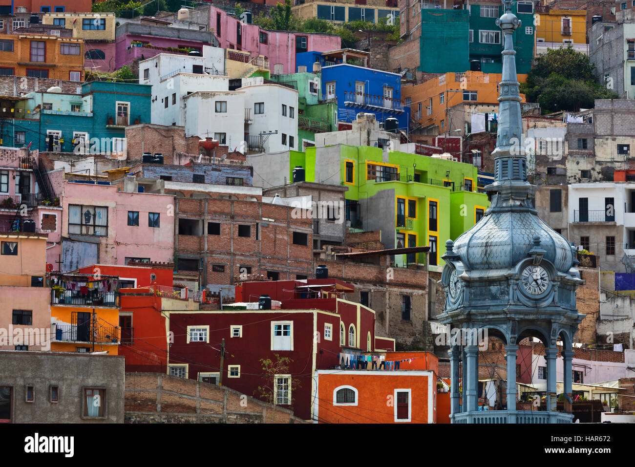 La colorata architettura di Guanajuato è ben conosciuta in tutto il Messico Foto Stock