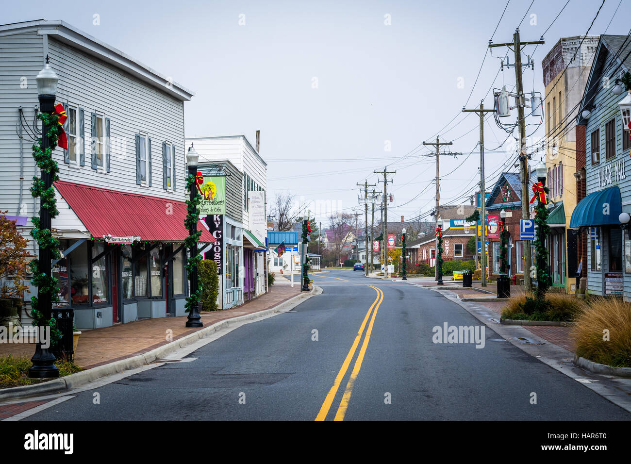 Main Street, in Chincoteague Island, Virginia. Foto Stock