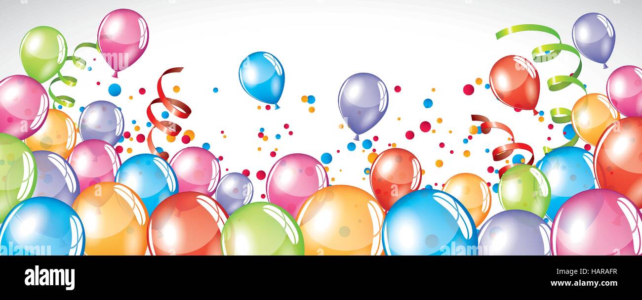 Vettore palloncini festosa sfondo colorato e coriandoli Illustrazione Vettoriale