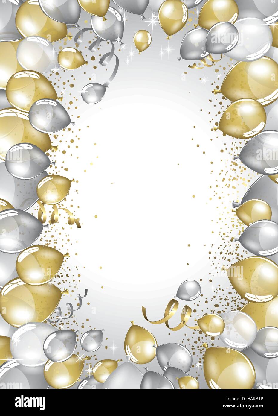 Argento e Oro palloncini e glitter scheda di festa Illustrazione Vettoriale