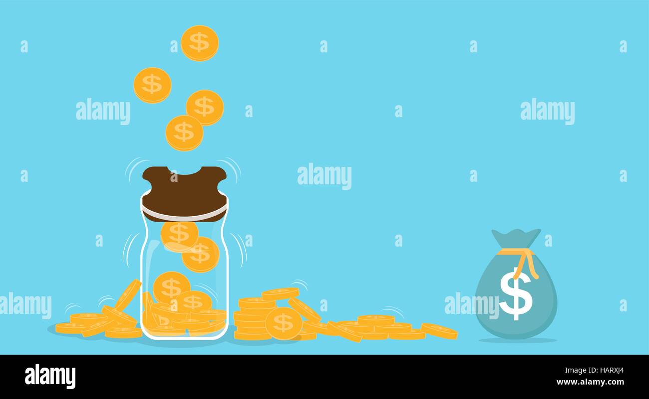 Salvadanaio con la caduta delle monete in oro - contributo al futuro. Illustrazione Vettoriale