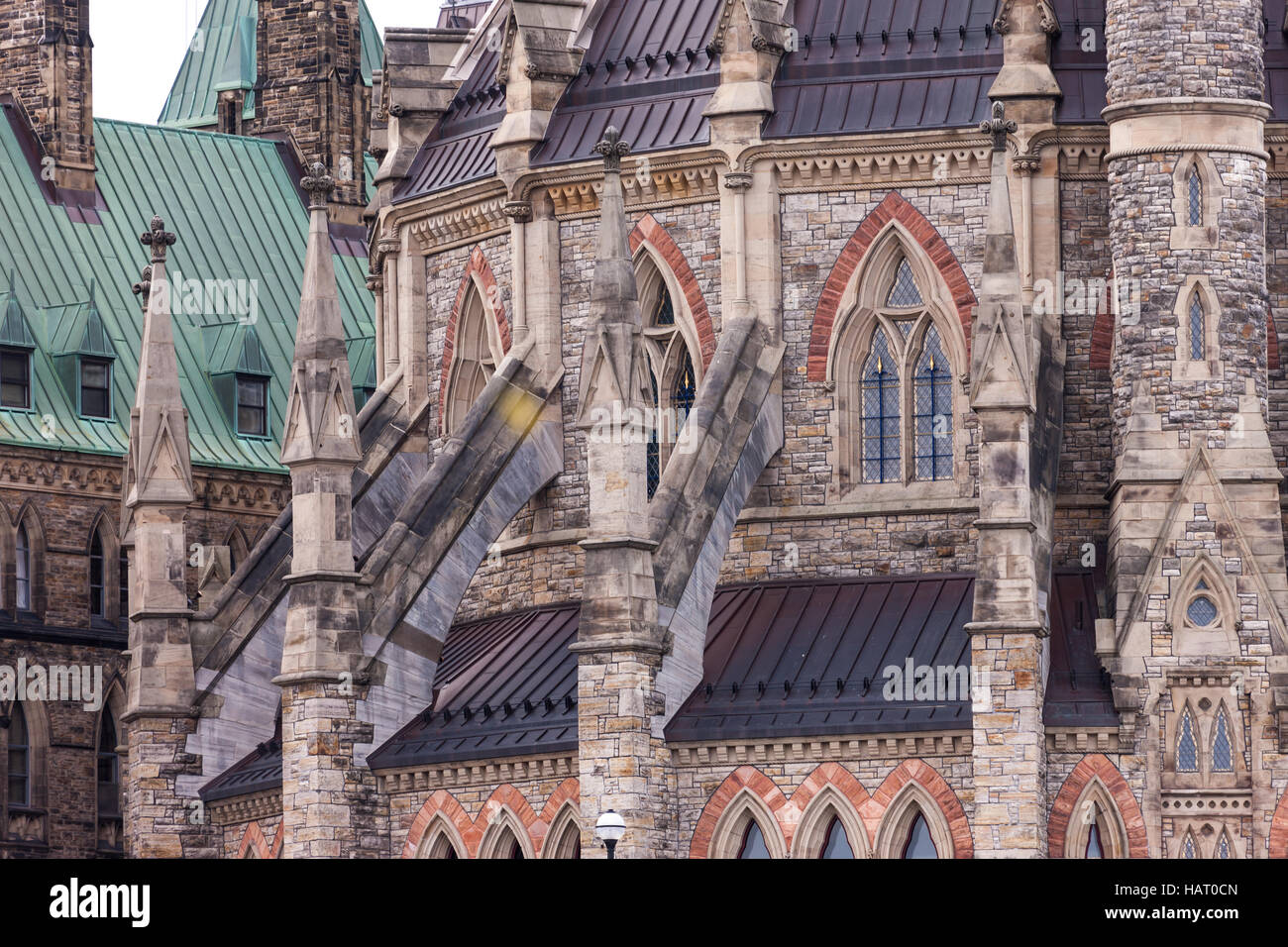 La biblioteca del parlamento si trova sul retro del blocco centrale del Parliment edifici situati in Ottawa, Ontario, Canada. Ha iniziato la costruzione di Foto Stock