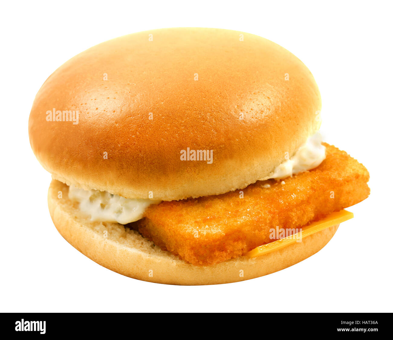 Foto gustoso big burger con pesce isolato su sfondo bianco Foto Stock