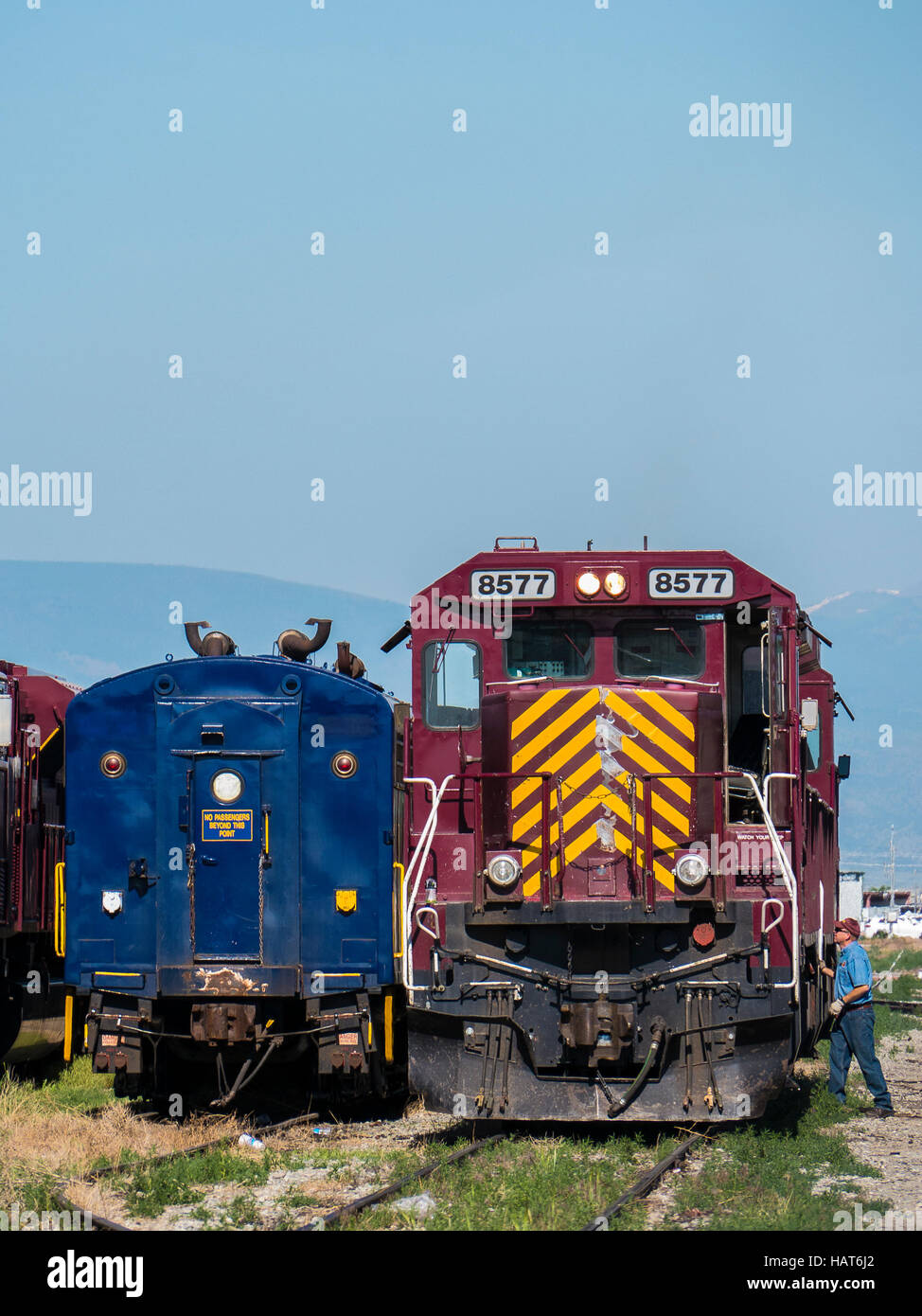 Locomotiva Diesel-elettriche, Rio Grande Scenic Railroad, Alamosa, Colorado. Foto Stock