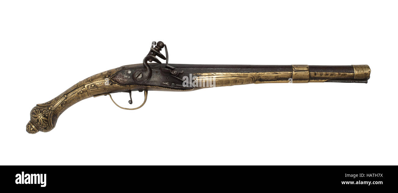 Vecchia pistola massiccio isolato su bianco. Foto Stock