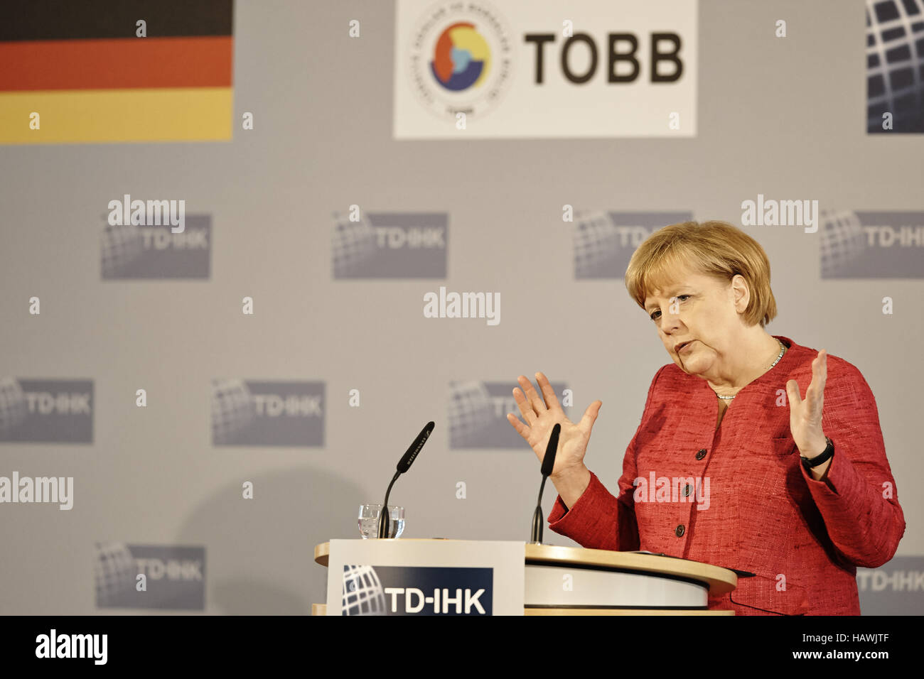 Merkel discorso presso il TD-IHK Assemblaggio Foto Stock