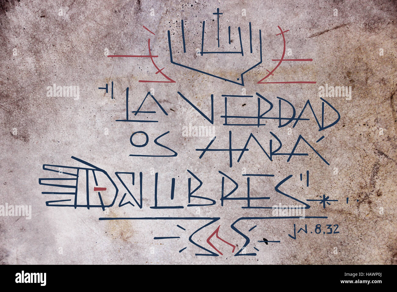 Disegnata a mano immagine o disegno di Gesù Cristo una frase in spagnolo: La Verdad os hara libres, che significa: la verità vi farà liberi Foto Stock