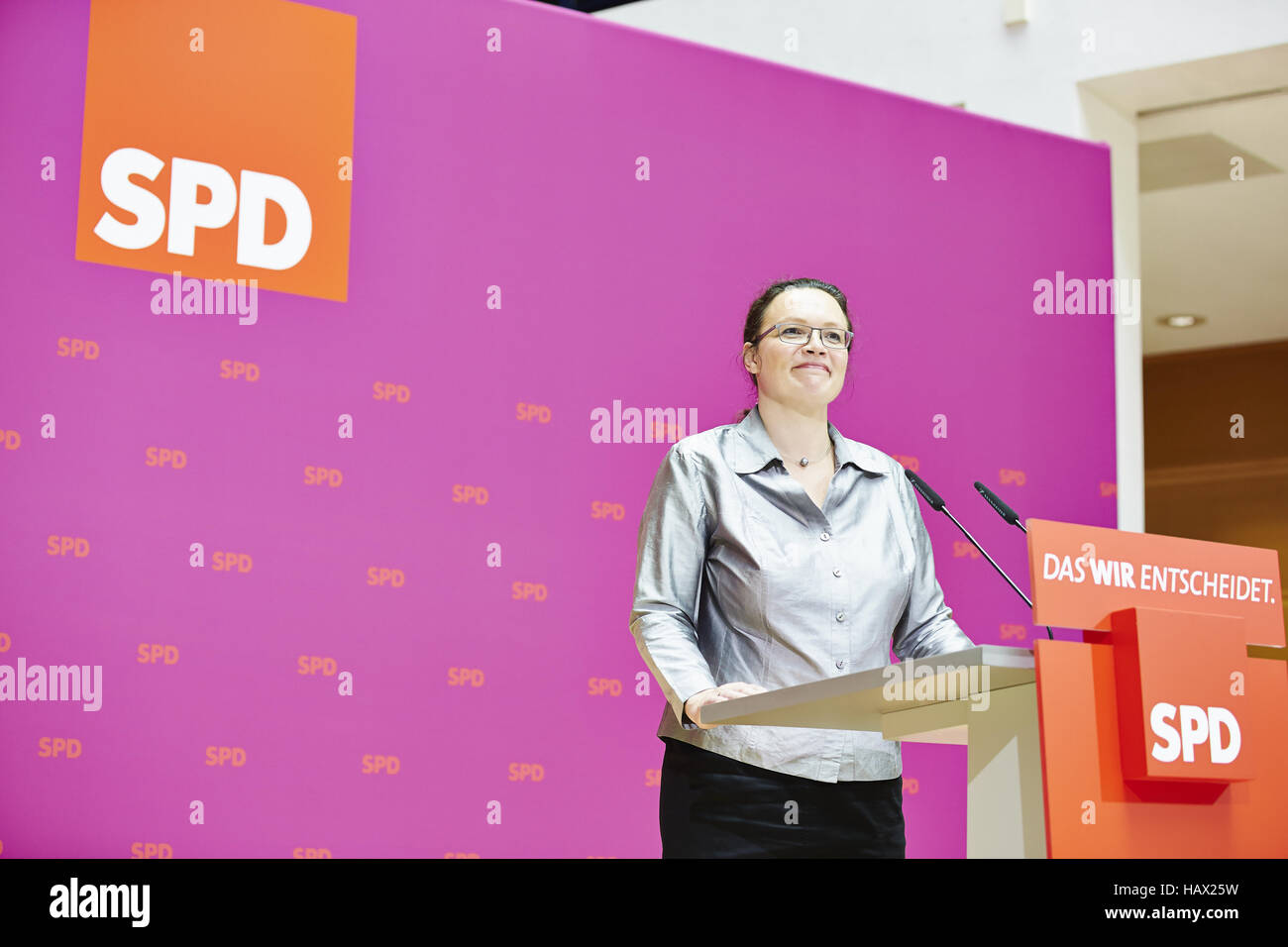 Premere il tasto Conferenza con Andrea Nahles della SPD Foto Stock