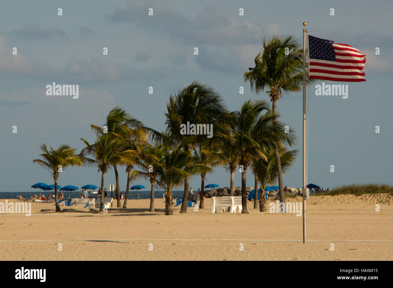 Bandiera sulla spiaggia di Fort Lauderdale Foto Stock