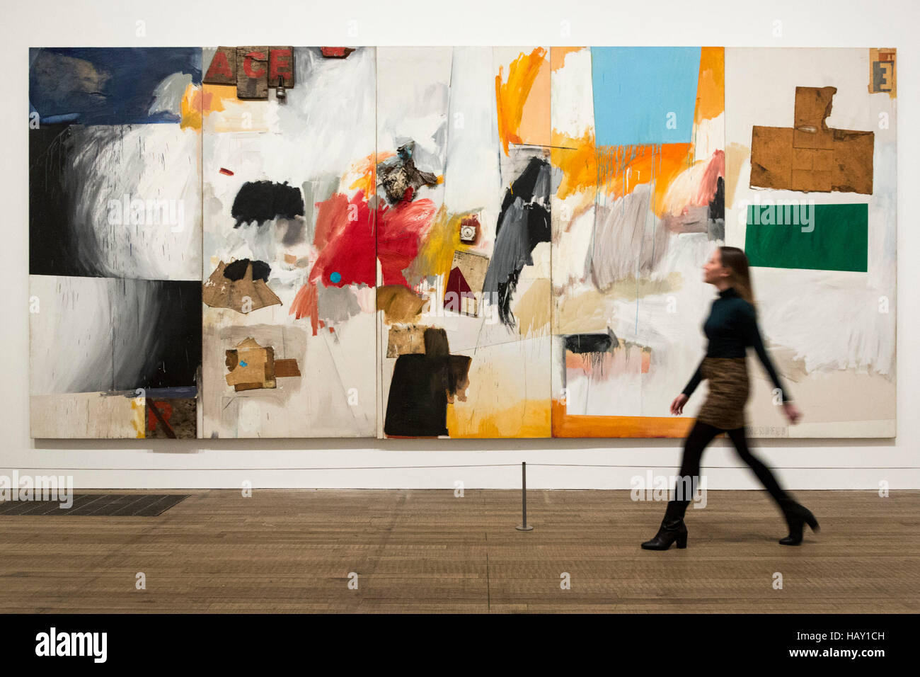 Ace, 1962, da Robert Rauschenberg. Tate Modern la grande mostra dei lavori di Robert Rauschenberg (1925-2008), organizzata in collaborazione con il Museo di Arte Moderna di New York, è la prima retrospettiva postuma e la più completa del lavoro dell'artista per vent'anni. La mostra si svolge dal 1 dicembre 2016 al 2 aprile 2017. Foto Stock