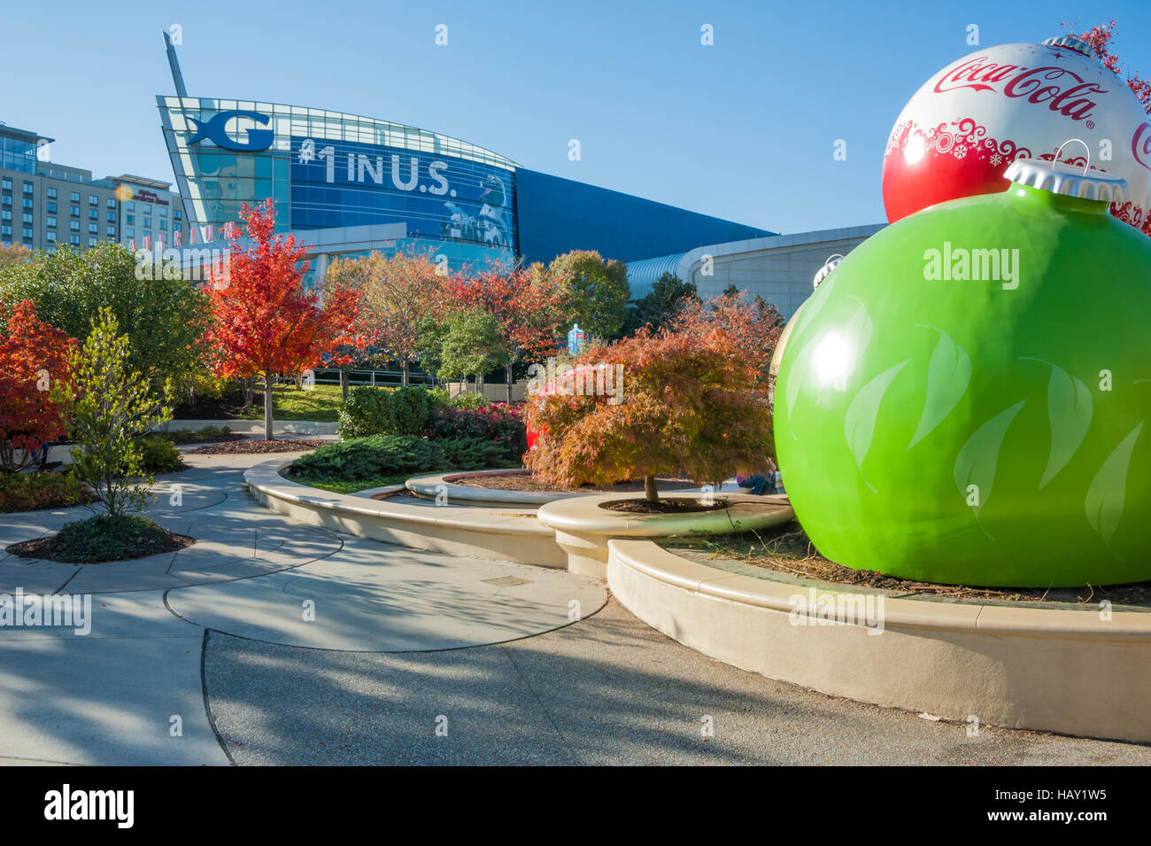 Il Georgia Aquarium e il Mondo di Coca-cola a Pemberton luogo lungo il Centennial Olympic Park in downtown Atlanta, Georgia, Stati Uniti d'America. Foto Stock