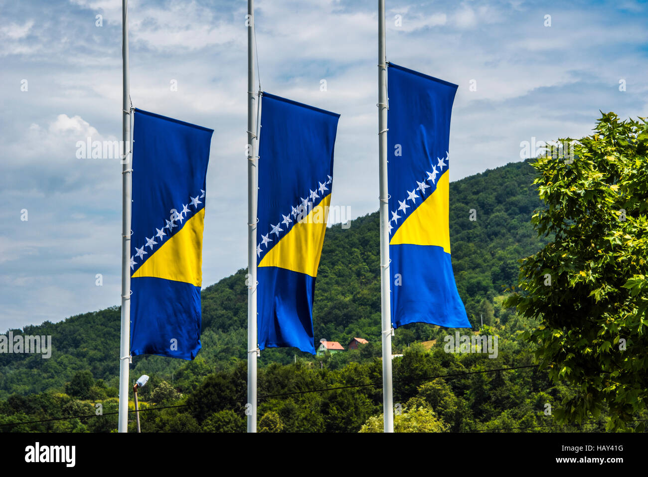 Bandiera bosniaca. Le bandiere della Bosnia ed Erzegovina. Bosanska zastava. Foto Stock