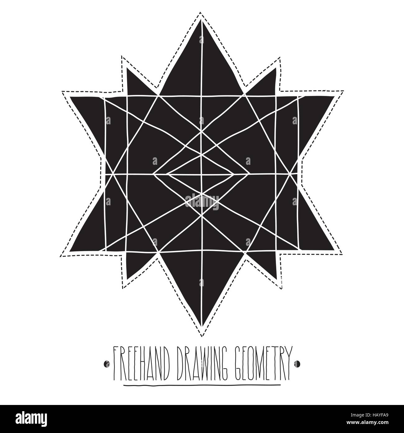 Nero riempito di figure geometriche ed elementi con linee, triangolo Illustrazione Vettoriale