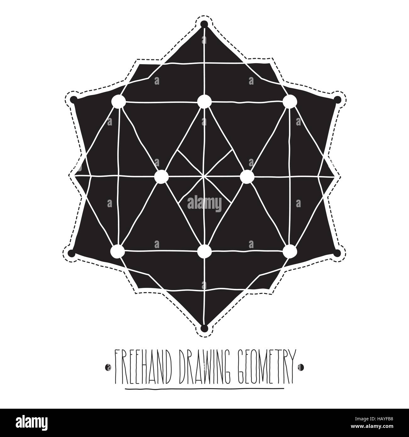 Nero riempito le forme geometriche ed elementi con linee, triangoli Illustrazione Vettoriale