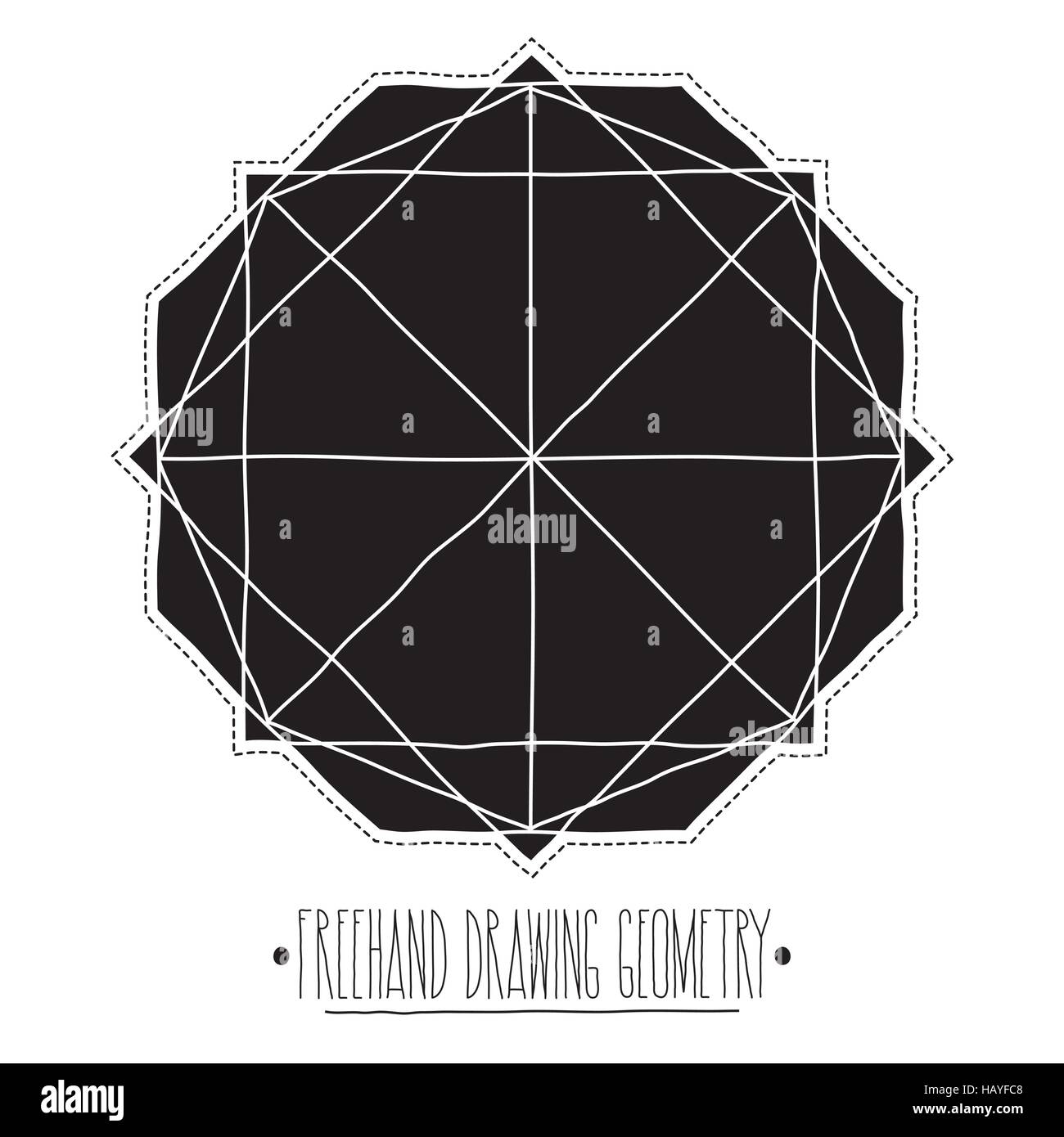 Nero riempito di figure geometriche ed elementi con linee, triangolo Illustrazione Vettoriale