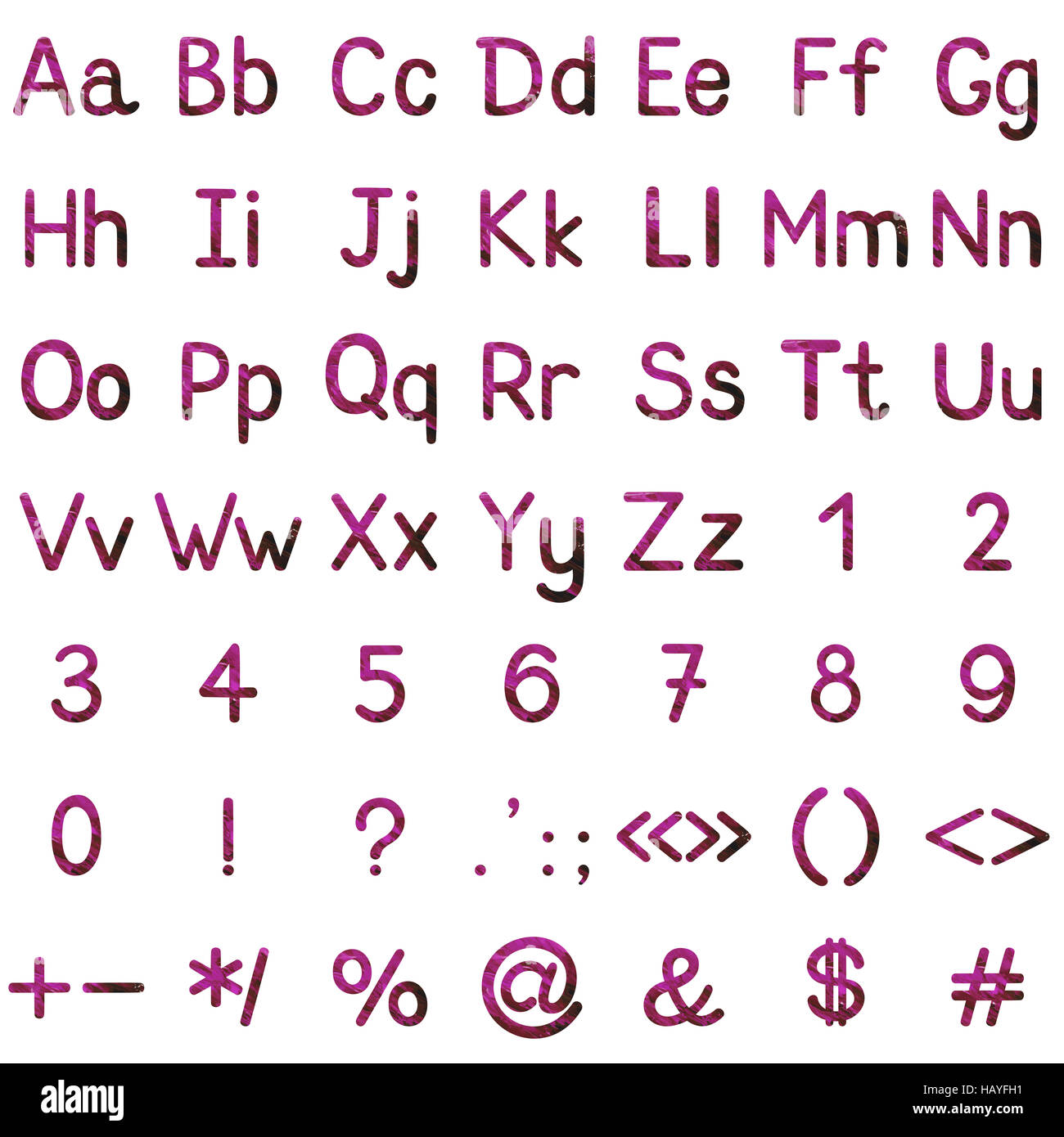 Serie di lettere e segni con la pittura Foto Stock