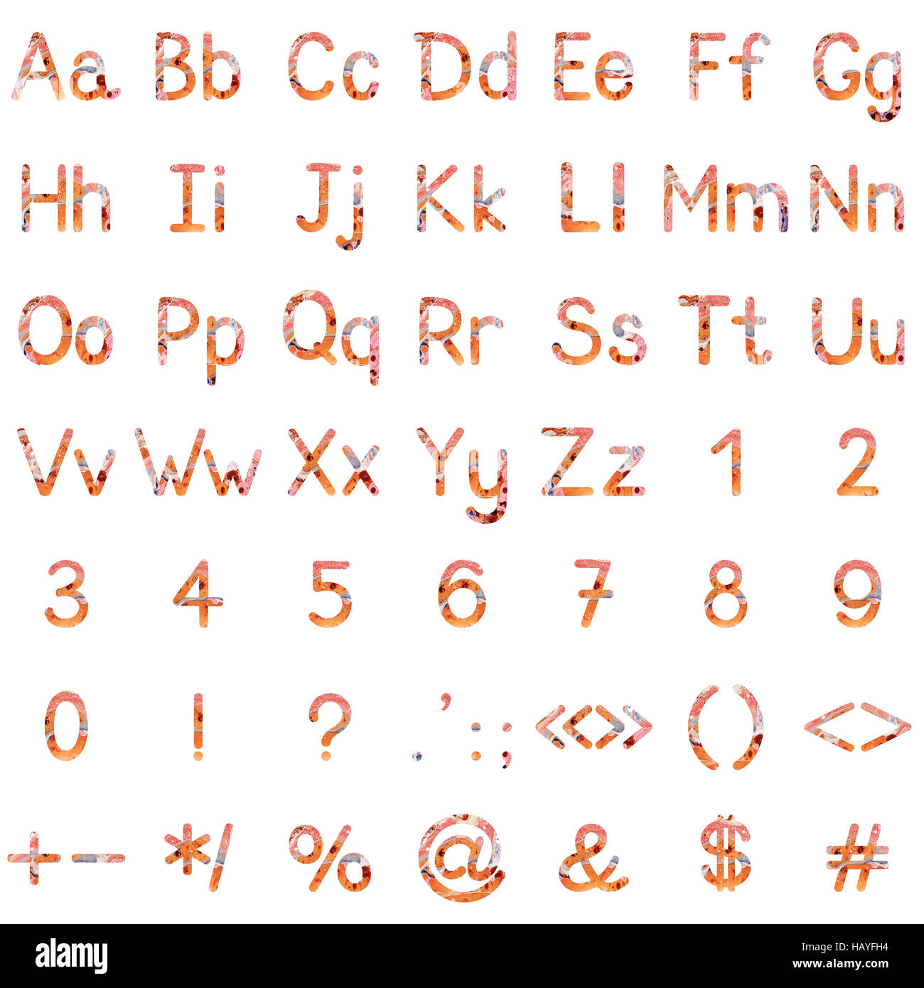 Serie di lettere e segni con la pittura Foto Stock
