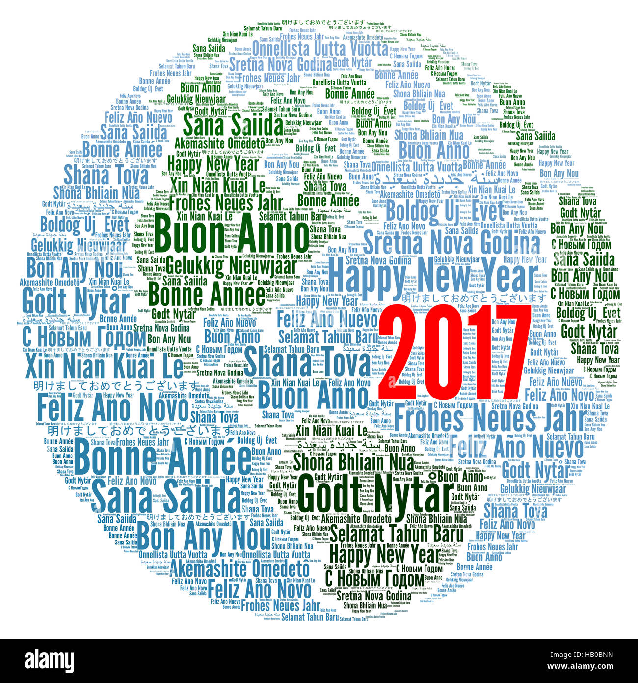 Felice Anno Nuovo 2017 in diverse lingue Foto Stock