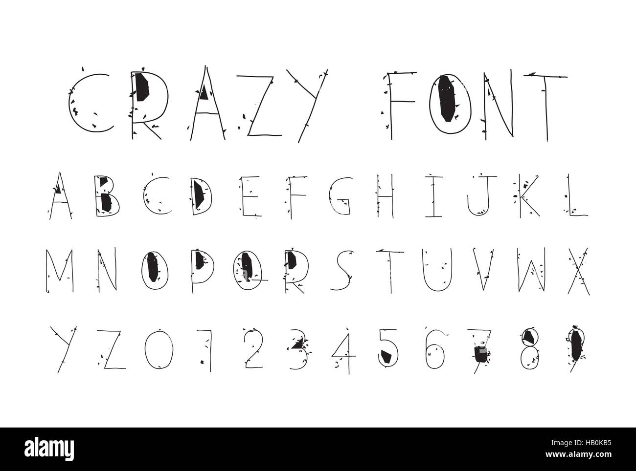 Incurante funny lettere, crazy font Illustrazione Vettoriale
