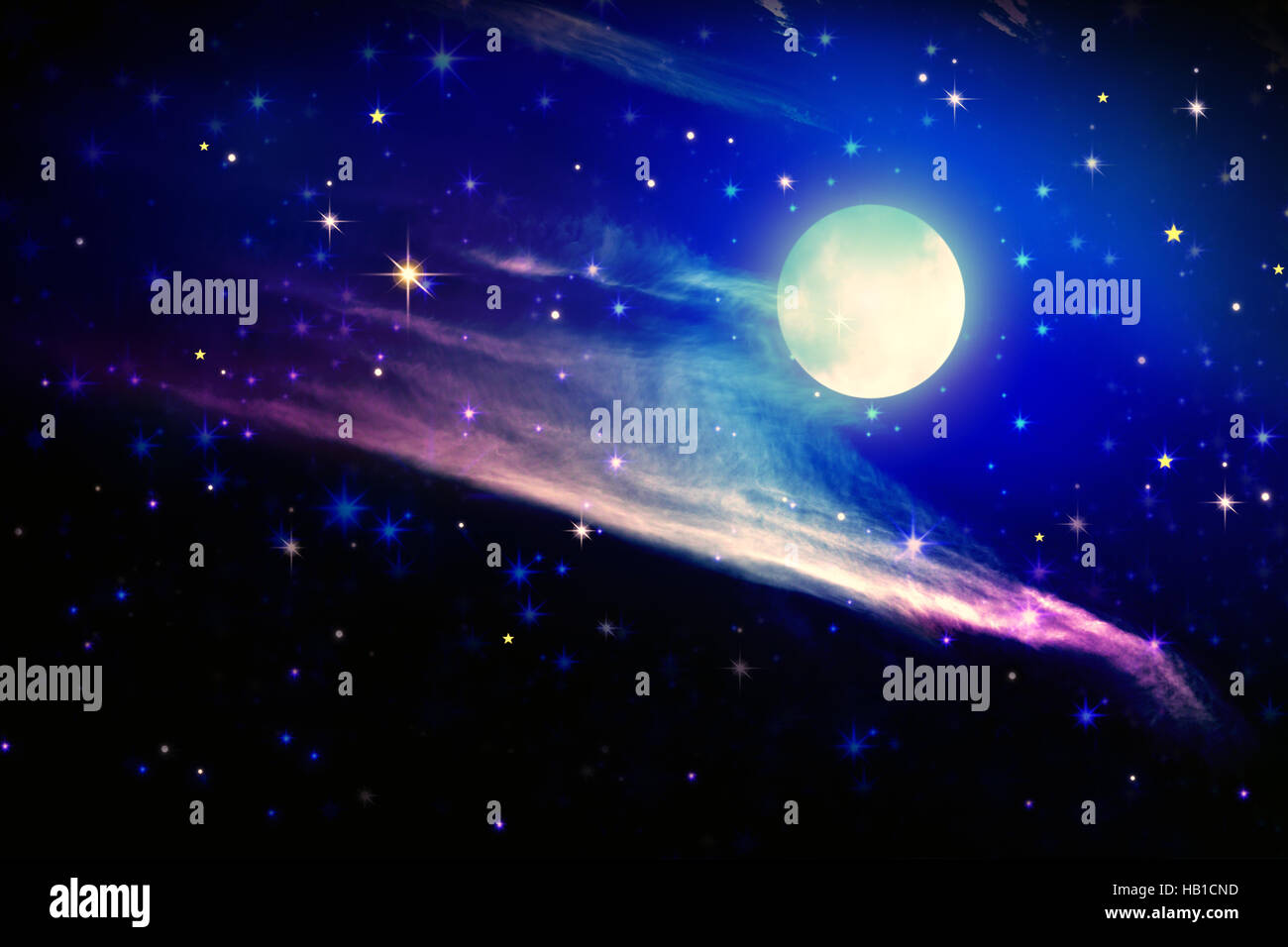 Luna piena e stella del cielo. Foto Stock