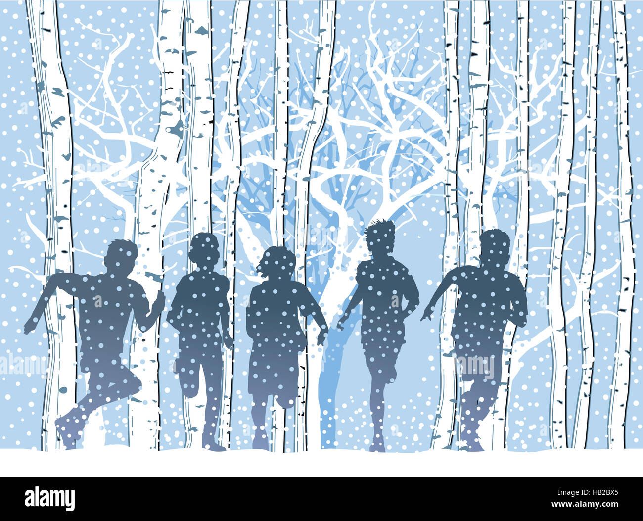 I bambini nella foresta di inverno Foto Stock