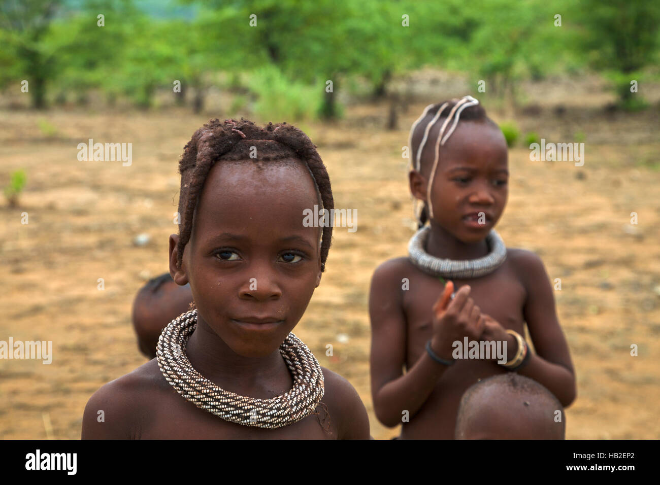 EPUPA FALLS, Namibia, 8 gennaio: Gruppo di Himba bambini in posa davanti alla macchina fotografica vicino Opuwo. Kunene - Namibia 2010 Foto Stock