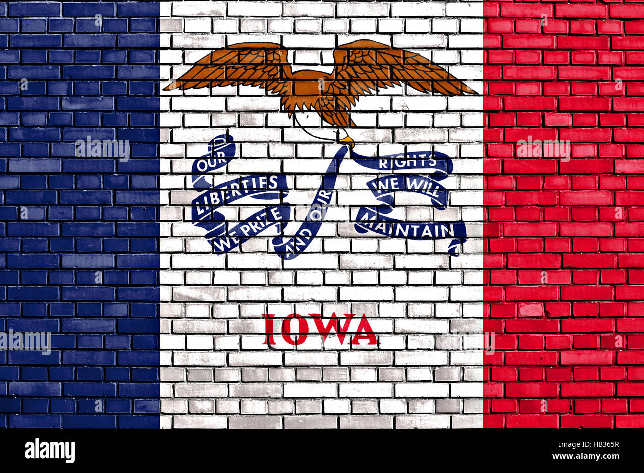 Bandiera di Iowa dipinta su un muro di mattoni Foto Stock