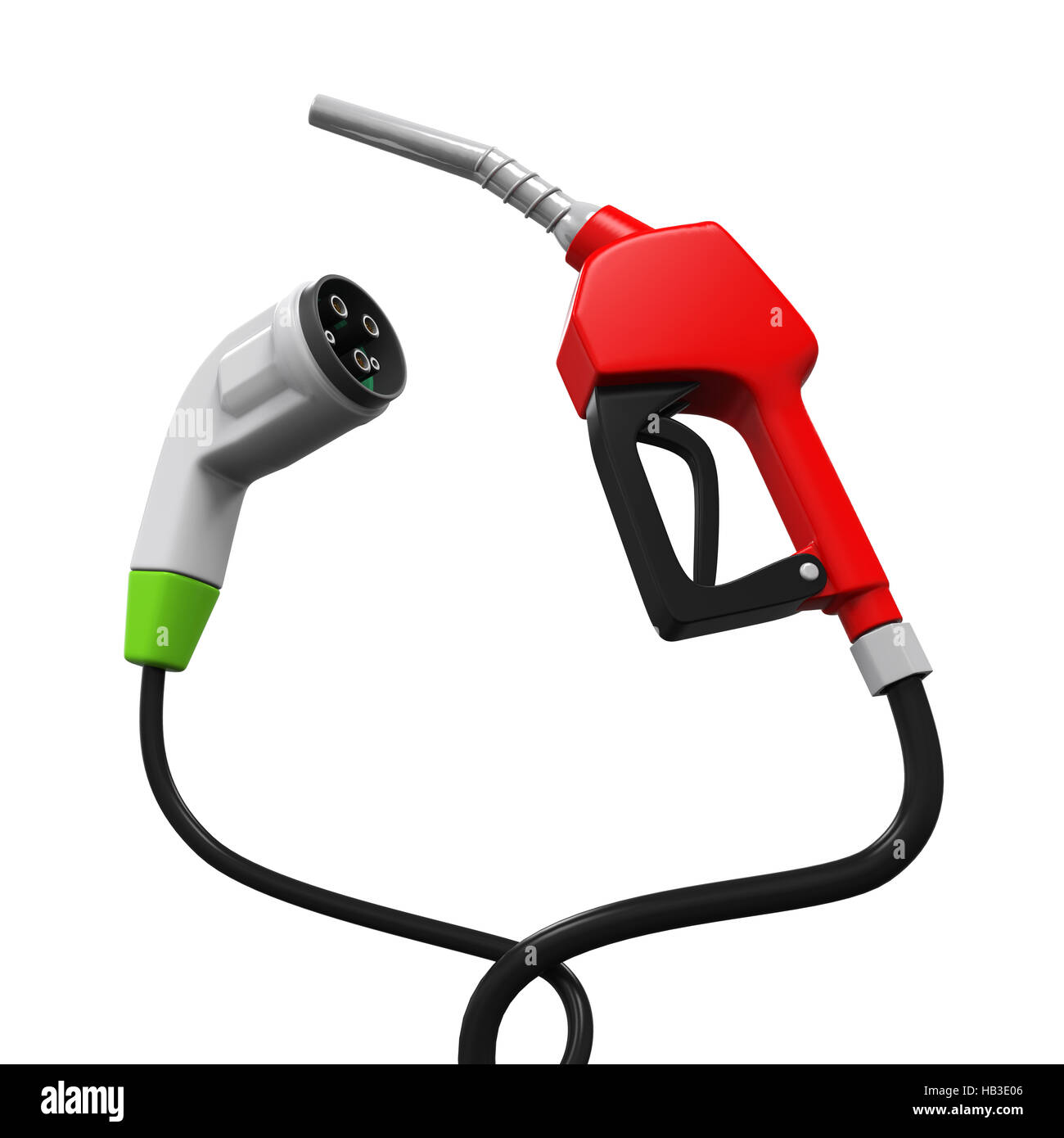 Il veicolo elettrico del connettore di ricarica e ugello di gas Foto Stock