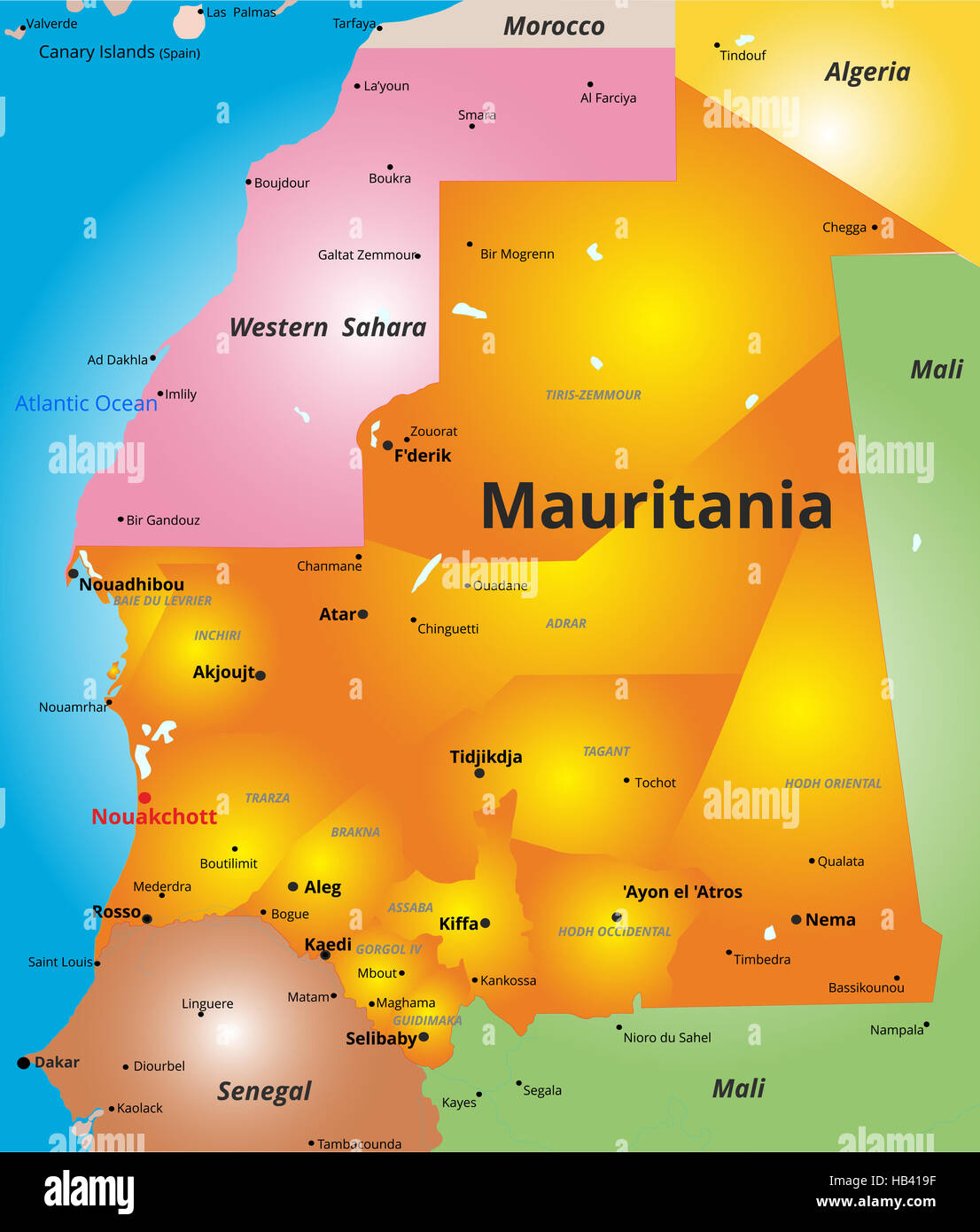 Mappa dei colori della Mauritania paese Foto Stock
