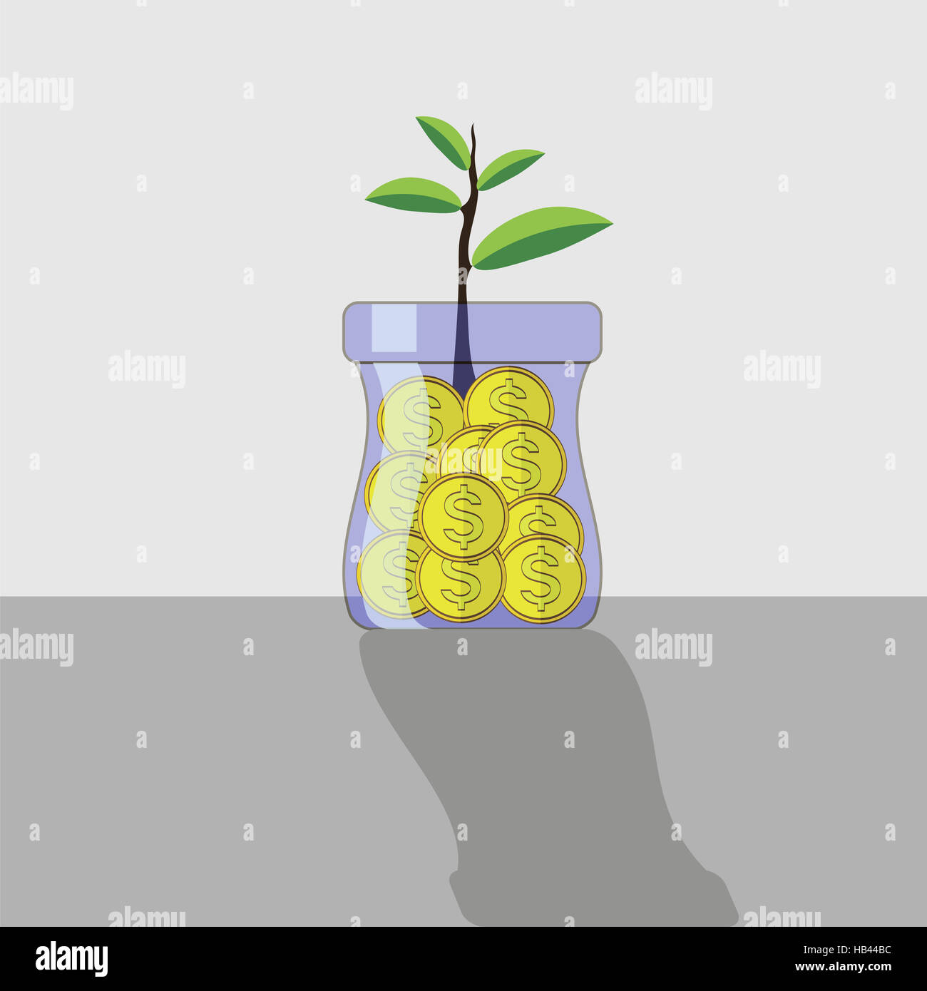Metallo giallo monete in un barattolo di vetro Foto Stock