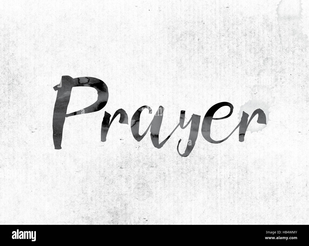 La parola 'preghiera' concetto e il tema dipinti ad acquerello l'inchiostro su un foglio di carta bianca. Foto Stock
