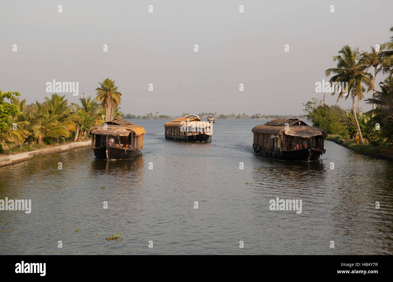 Case galleggianti in Kerala Backwaters, Kerala, India Foto Stock