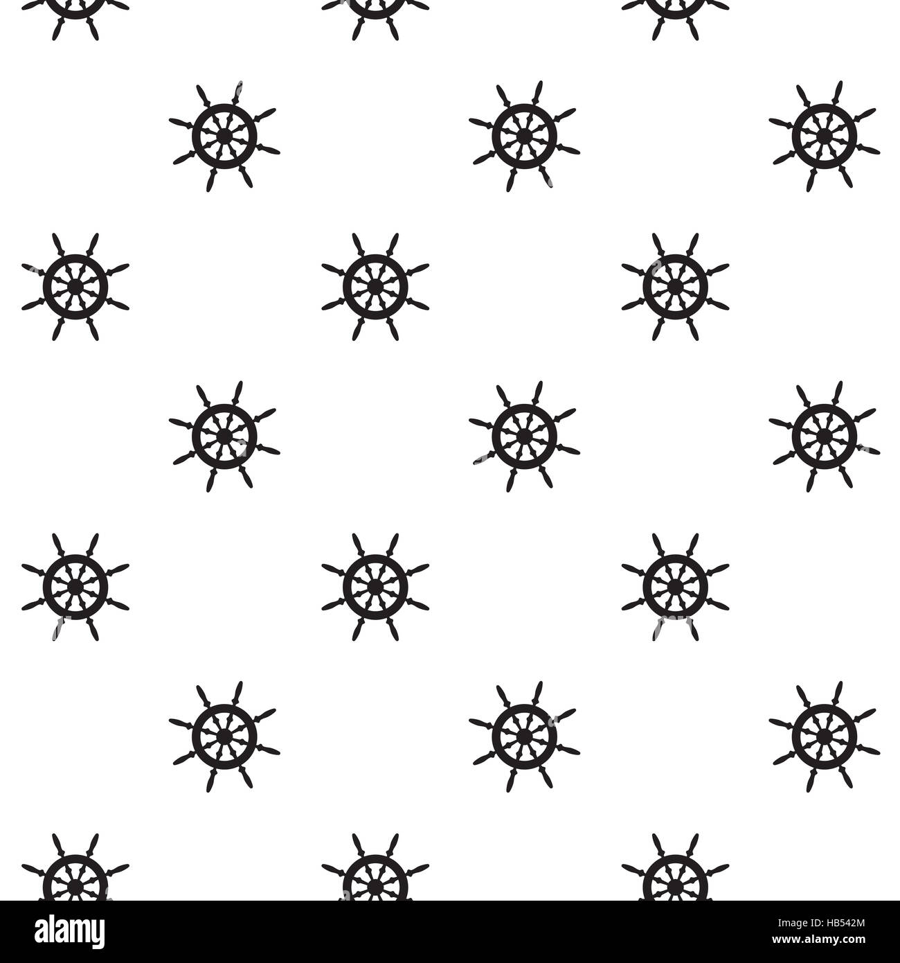 Monocromatico timone a ruota per nave, vettore barca mare volante illustrazione Foto Stock