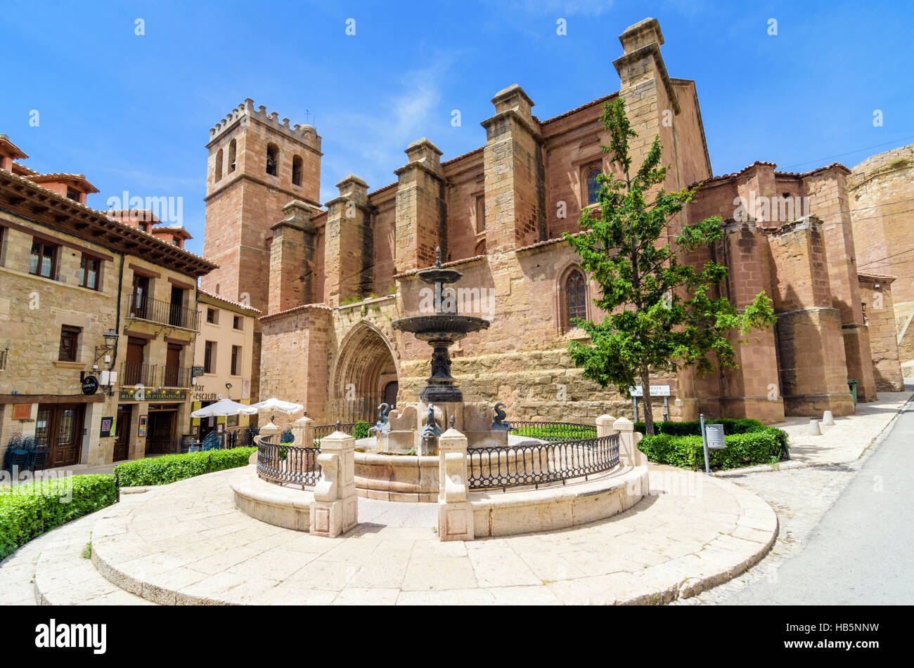 Gothic Colegiata de Santa María, Plaza de la Iglesia, Mora de Rubielos, Aragona, Spagna Foto Stock