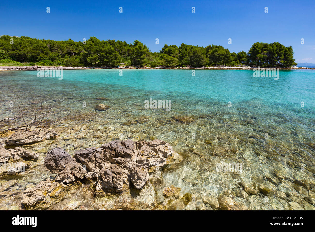 Acqua di mare trasparente, fondale roccioso. Isola di Hvar, Croazia. Mare Adriatico. Europa. Foto Stock