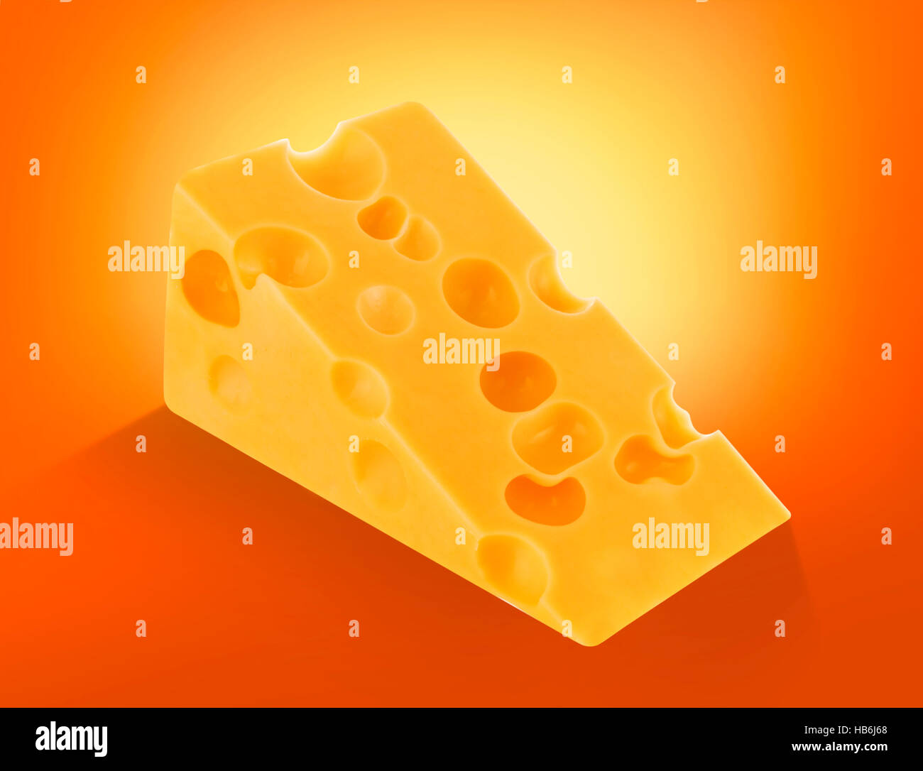 Pezzo di formaggio svizzero con fori isolato Foto Stock